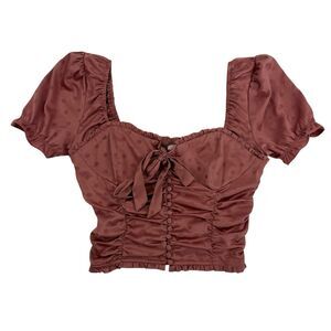 m.n.i. Los Angeles Coral/Peach Polka Dot Smocked Cropped Corset-Like Blouse Sz S